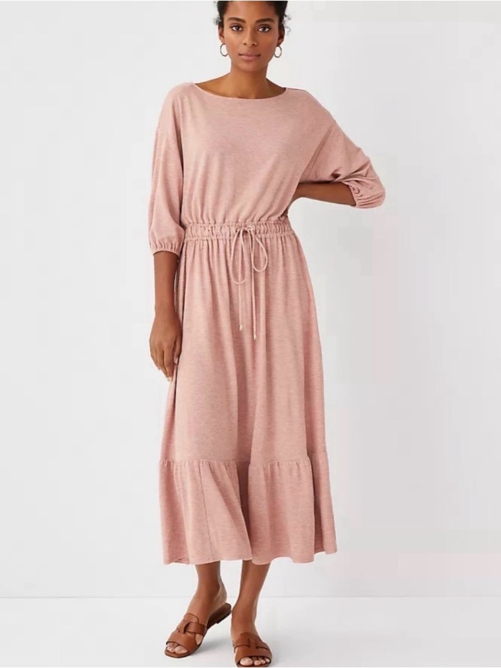 Ann Taylor Dusty Rose Drawstring Waist Maxi Dress